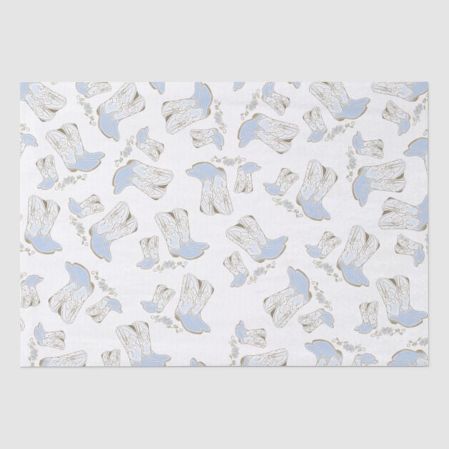 Papier Mousseline Cowboy Baby shower Pays Western Blue Boy (Recto)