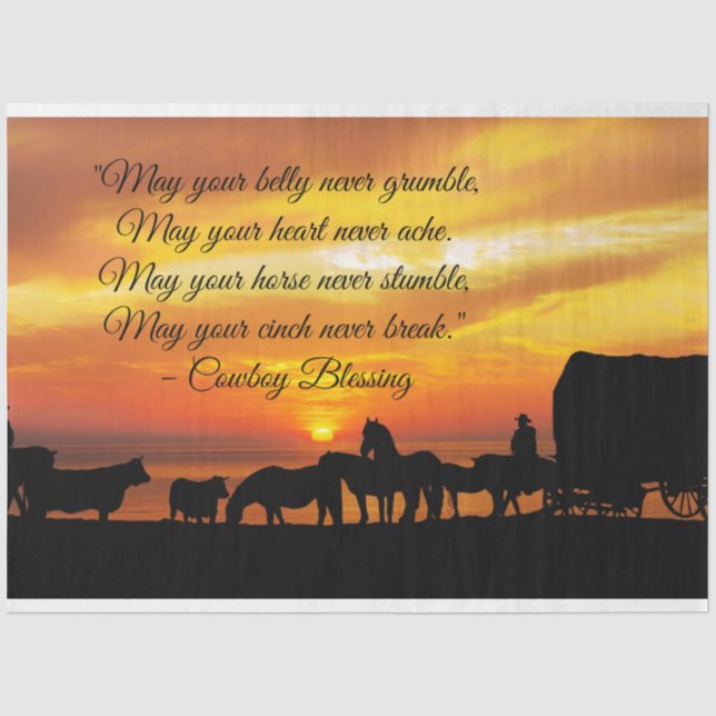 Papier Mousseline Cowboy Bienheureux Cheval Bataille Coucher de sole (Recto)