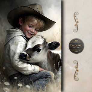 Papier Mousseline Cowboy Boy Embrassant un Veau Découpage