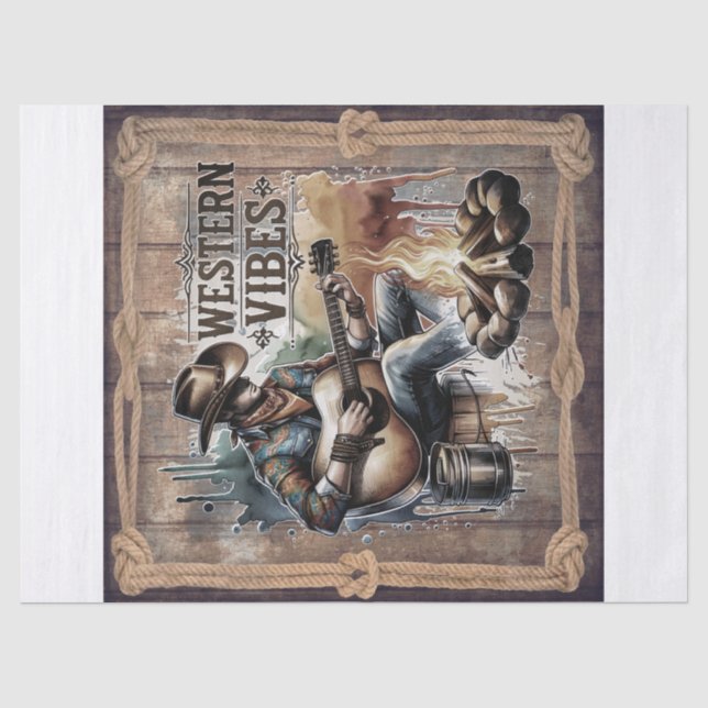 Papier Mousseline Cowboy Free Spirit Retro Western Decoupage (Recto)
