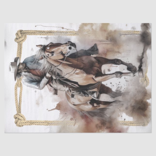 Papier Mousseline Cowboy Ride Western Man Horse (Recto)