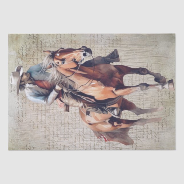 Papier Mousseline Cowboy Western Floral Aquarelle Découpage (Recto)