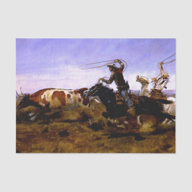 Papier Mousseline "Cowboys Roping a Steer" par Charles M Russell (Recto)