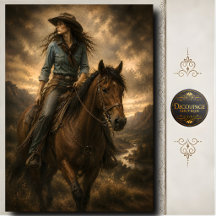 Cowgirl chevauchant un cheval brun Art du paysage