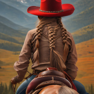 Papier Mousseline Cowgirl riding into the sunset, Cowboy hat v10