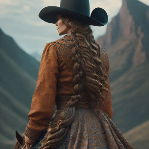 Papier Mousseline Cowgirl riding into the sunset, Cowboy hat v3