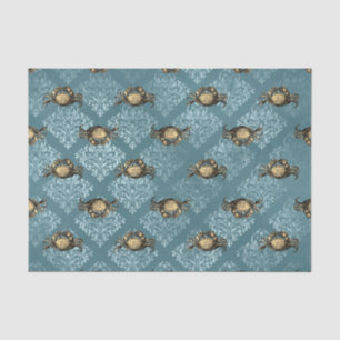 Papier Mousseline Crabe damassé bleu