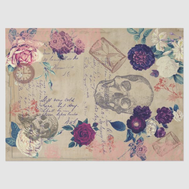 Papier Mousseline Crâne à vapeur et Roses (Recto)