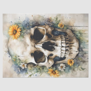 Papier Mousseline Crâne aquarelle avec découpage Fleur sauvage