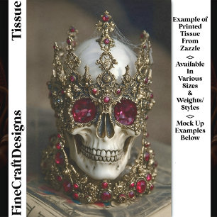 Papier Mousseline Crâne avec couronne baroque en or et rubis DW6 déc