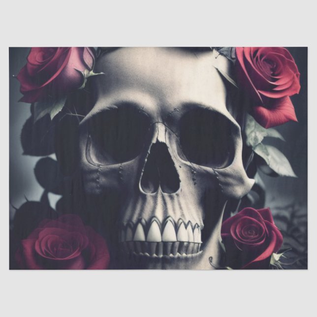 Papier Mousseline Crâne de mort gothique et Rose (Recto)