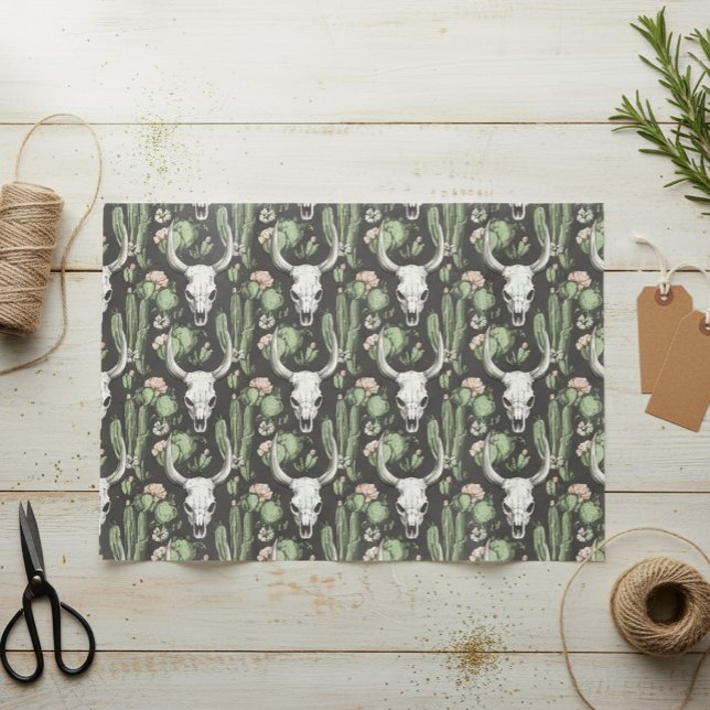 Papier Mousseline Crâne de vache occidentale et cactus (Créateur téléchargé)