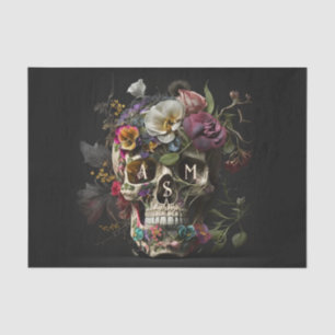 Papier Mousseline Crâne floral Goth Pagan Monogramme Initiales