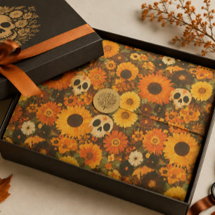 Papier Mousseline Crâne floral groovy Halloween