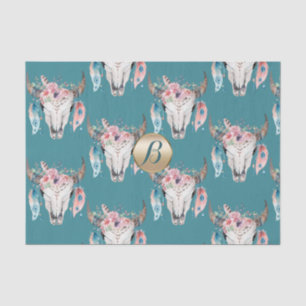 Papier Mousseline Crâne Floral Rustique Bohème Monogramme Personnali