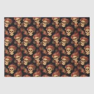 Papier Mousseline Crâne gothique Rouge Rose Noir Halloween Motif