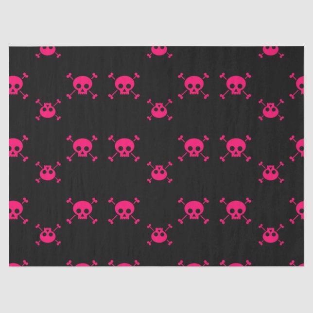 Papier Mousseline Crâne rose et os croisés sur le noir (Recto)