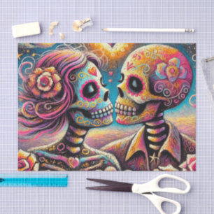 Papier Mousseline Crânes à sucre dans l'amour Chalk Pastel Decoupage