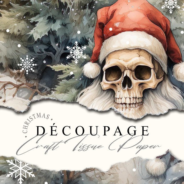 Papier Mousseline Crânes de Noël gothiques Chapeaux rouges Chapeaux  (Add a gothic sparkle to your holiday gifting, or elevate your gothic crafts with this tissue paper.)