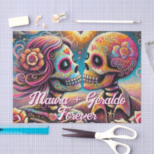 Papier Mousseline Crânes de sucre dans l'amour Découpage personnalis