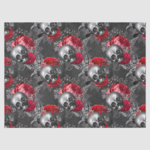 Papier Mousseline Crânes et fleurs rouges sur la page de découpage g