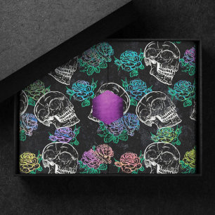 Papier Mousseline Crânes et Roses Ombre Cool Funky Dark Grunge