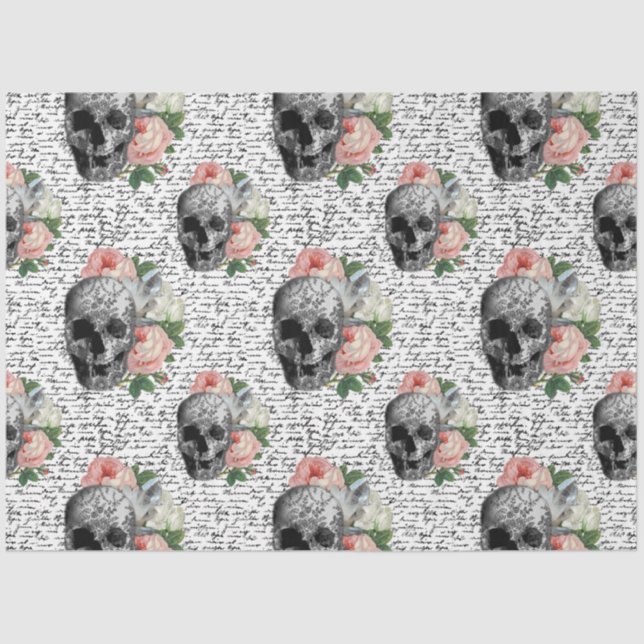 Papier Mousseline Crânes et roses roses (Recto)