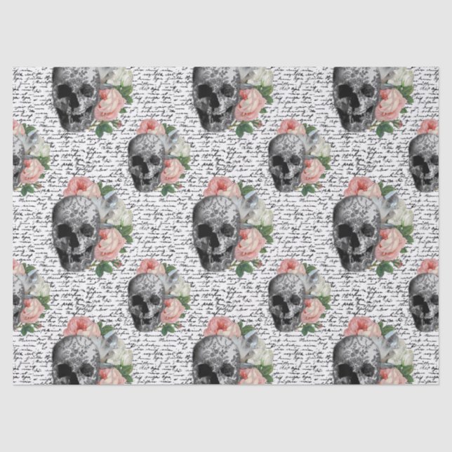 Papier Mousseline Crânes et roses roses roses (Recto)