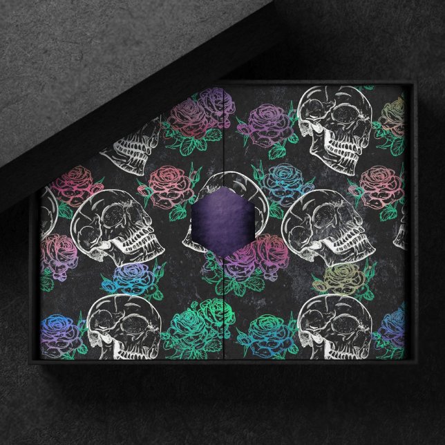 Papier Mousseline Crânes et Roses sombres | Funky Glam Ombre Grunge (Créateur téléchargé)