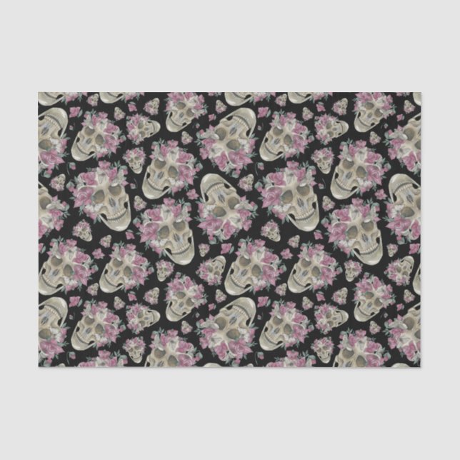 Papier Mousseline Crânes florales roses Halloween Halloween (Recto)