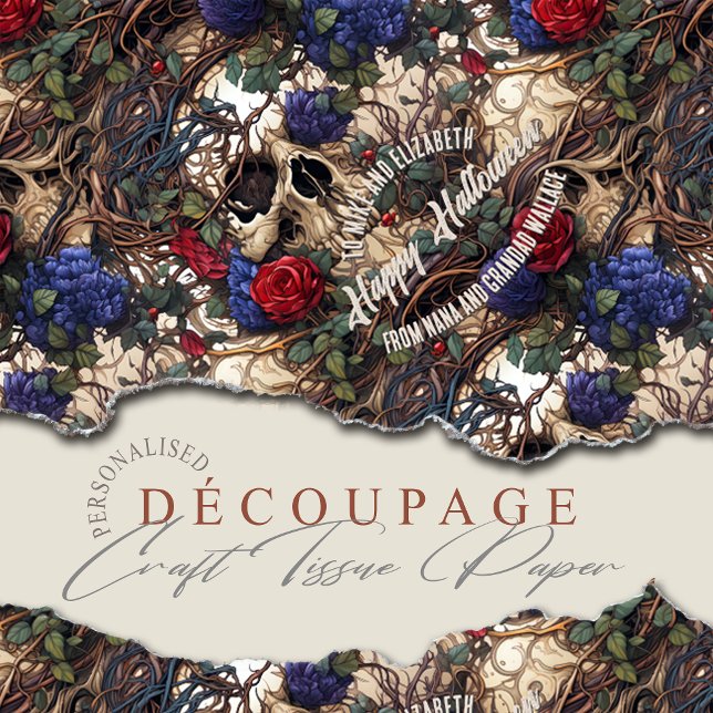 Papier Mousseline Crânes floraux Roses Fleurs bleues gothiques (Créateur téléchargé)
