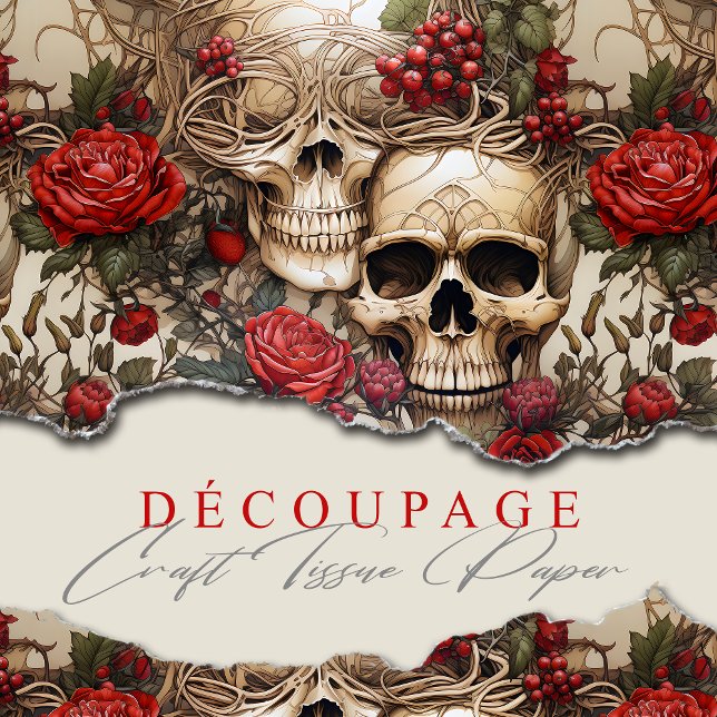 Papier Mousseline Crânes floraux Roses rouges gothique (Créateur téléchargé)
