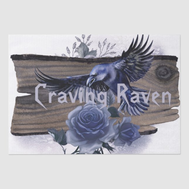 Papier Mousseline Craving Raven Bird Blue Rose Whimsical Decoupage (Recto)