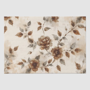 Papier Mousseline Création Florale Marron Et Gris
