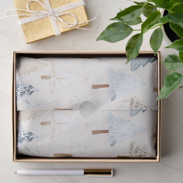 Papier Mousseline Crème bleue Arbres de Noël (Cadeau)