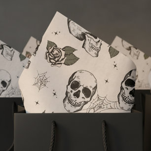 Papier Mousseline Crème éffrayante Florale Petit Crâne Halloween