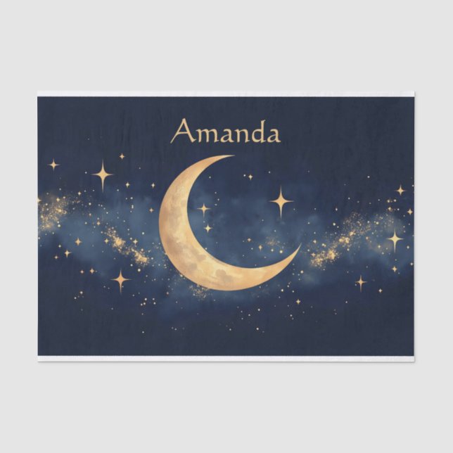 Papier Mousseline Crescent Lune personnalisée et Stars Ciel nocturne (Recto)