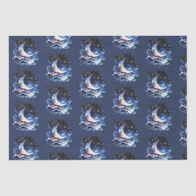 Papier Mousseline Crescent Moon Stars Céleste Blue Halloween (Recto)