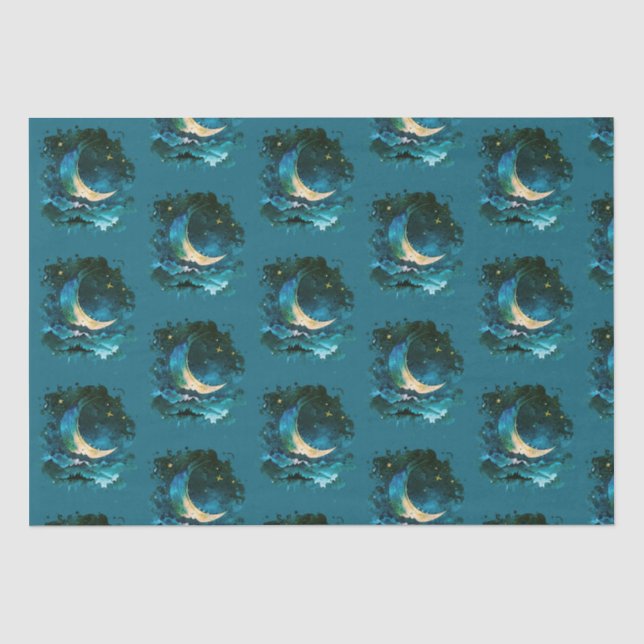 Papier Mousseline Crescent Moon Stars Céleste Blue Halloween (Recto)
