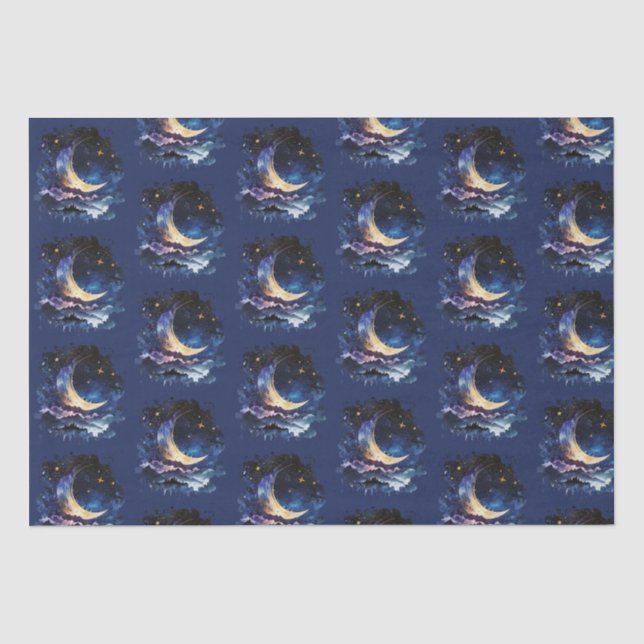 Papier Mousseline Crescent Moon Stars Céleste Blue Halloween (Recto)