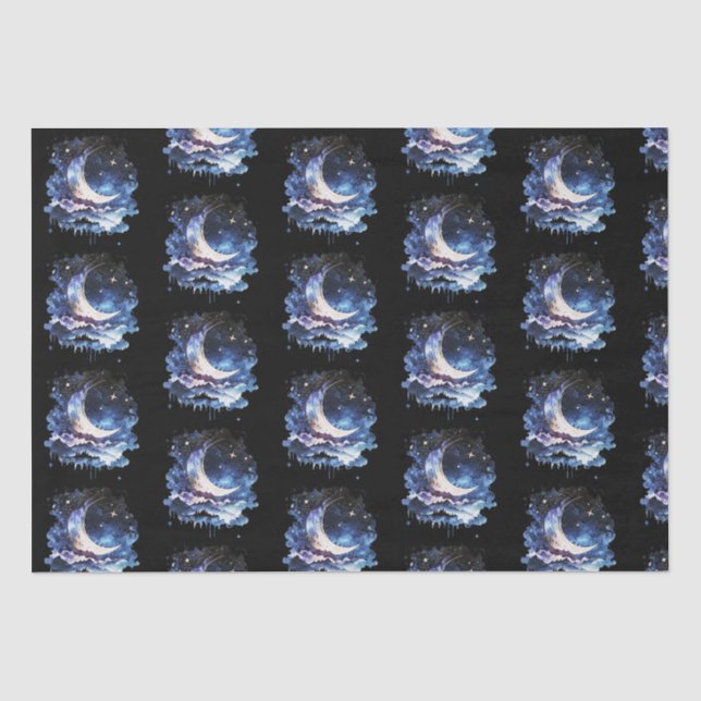 Papier Mousseline Crescent Moon Stars Celestin Black Halloween (Recto)