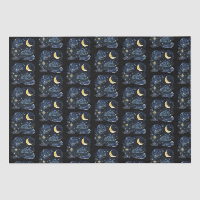 Papier Mousseline Crescent Moon Stars Celestin Black Halloween (Recto)