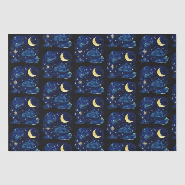 Papier Mousseline Crescent Moon Stars Celestin Black Halloween (Recto)
