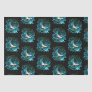 Papier Mousseline Crescent Moon Stars Celestin Black Halloween