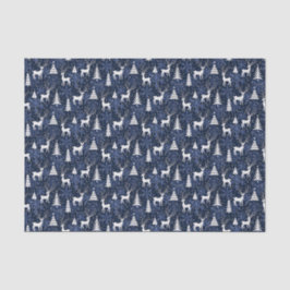Papier Mousseline Cristal de glace Noël Cerf Cobalt bleu