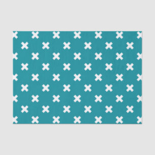Papier Mousseline Crochets blancs sur turquoise