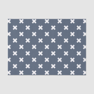 Papier Mousseline Croix blanches sur bleu-gris