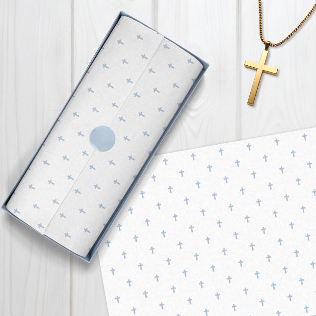 Papier Mousseline Croix - Bleu clair (Crosses - Light Blue Tissue Paper)