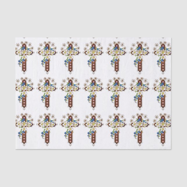 Papier Mousseline Croix Chrétienne Avec Fleurs (Recto)
