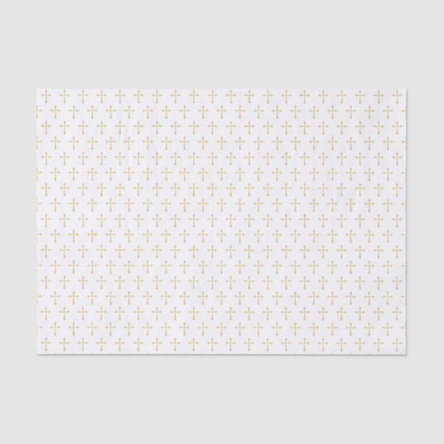 Papier Mousseline Croix d'or chrétienne sur blanc (Recto)